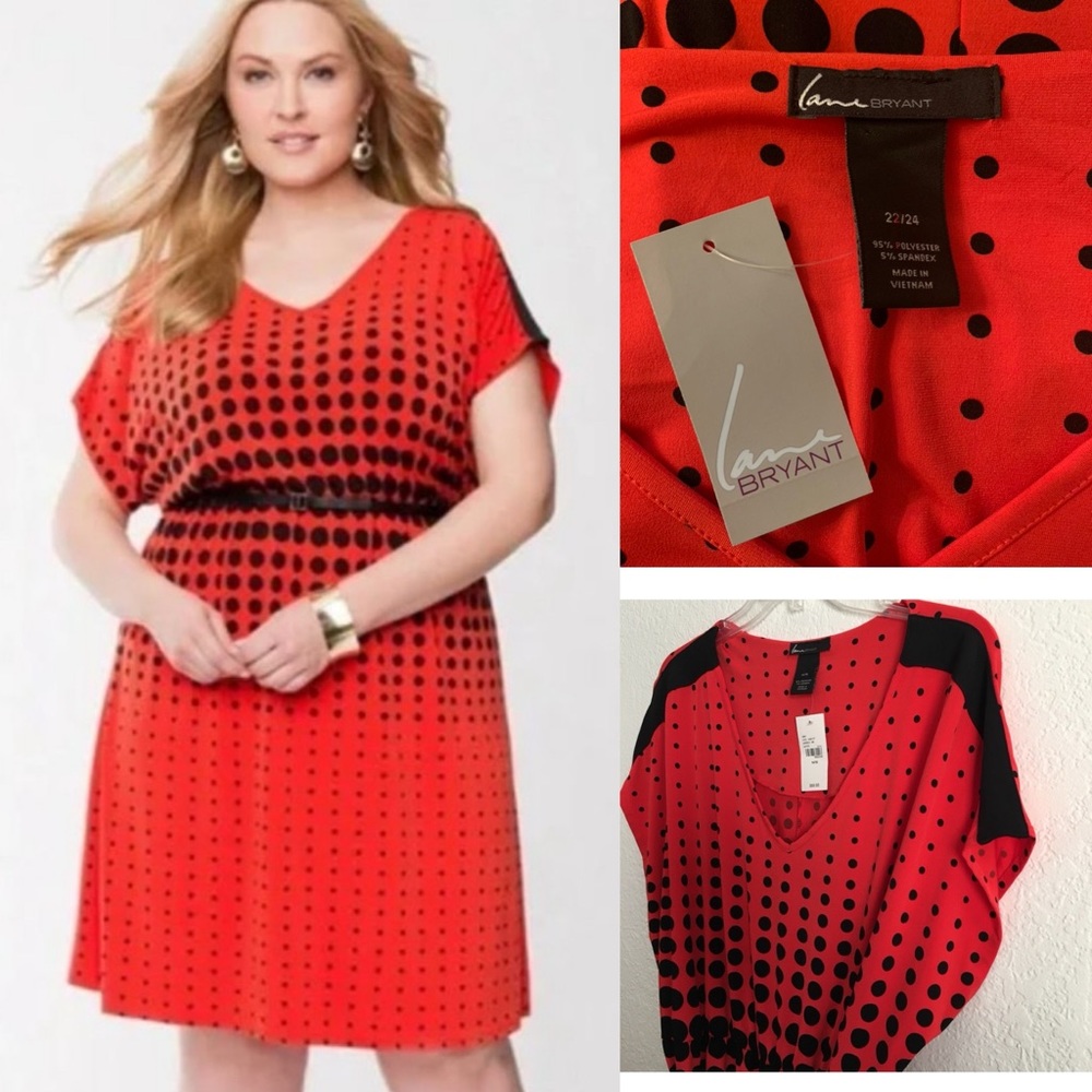 Lane Bryant Red Polka Dot Dress Short Sleeve career Casual Size 22 / 24 NWT